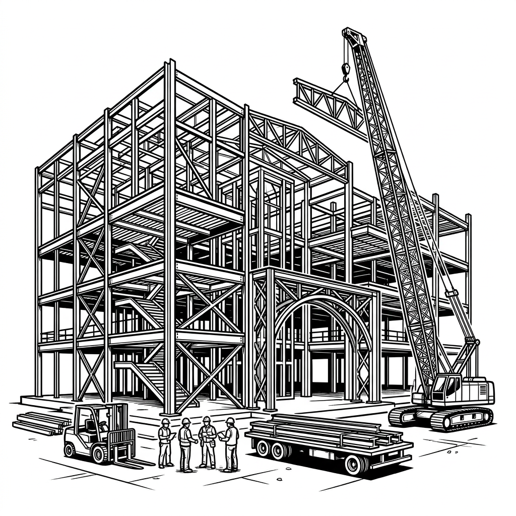NM College steel structure — columns and trusses