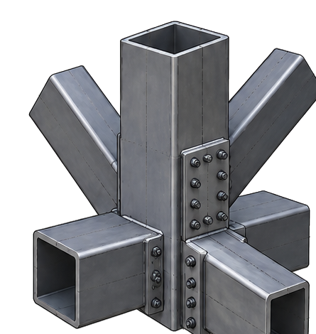 Metallic nodal joint with multiple steel tubular members and bolted splice plates